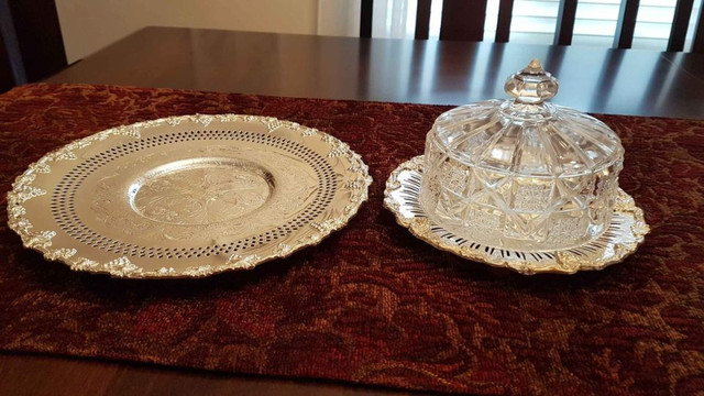 Vintage Ornate Silverplate and Glass Butter Dish and Silverplate in Kitchen & Dining Wares in Peterborough