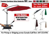 10ft Patio Cantilever Umbrella & 50Kg Sand Fillable Canvas Base