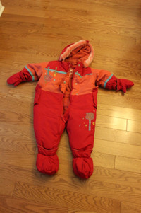 12 month Deux Par Deux snowsuit with attachted mitts and booties