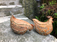 A Pair of Vintage TERRA COTTA CLAY POTTERY CHICKEN/HEN/ROOSTER.