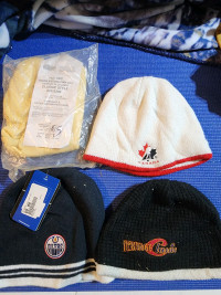 Assorted toques ,gloves welding caps