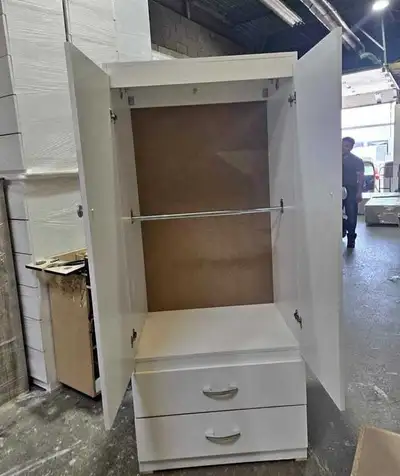 White Wardrobe with Two Drawers, View more