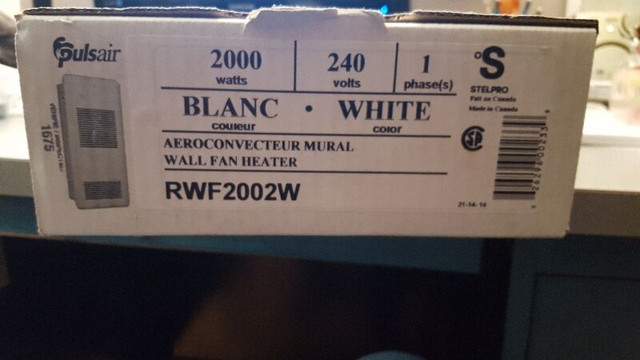 Stel-pro PULSAIR WALL FAN HEATER CONVECTION WHITE 2000W RWF2002W dans Autre  à Laval/Rive Nord
