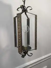 Vintage brass and curved glass chandelier - hall lantern 