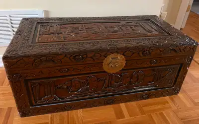 Hand-Carved Wooden Storage Chest, View more