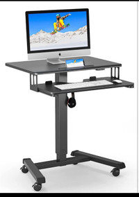 BONTEC 65x45 CM Pneumatic Mobile Standing Desk with Keyboard Tra