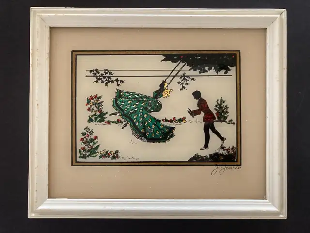 2 Foil Art Silhouettes Signed J Jensen Victorian  Dress in Arts & Collectibles in Edmonton - Image 3