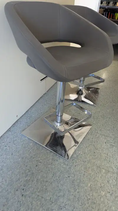 Pair of Modern Dark Grey Swivel Bar Stools, View more