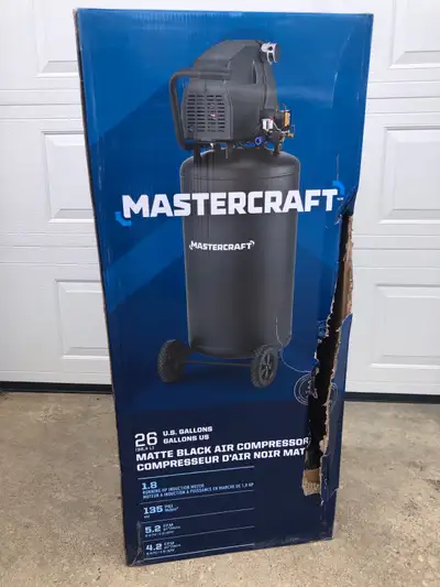 New! Mastercraft 26 Gal Matte Black Air Compressor on wheels,, View more