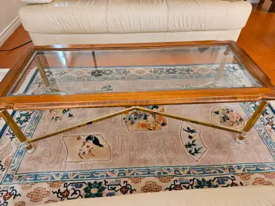 Vintage 2-Piece Glass Top & Brass Accent Table Set (Coffee Table, View more