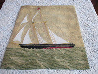 Large Vintage Hooked Style Mat of Bluenose Schooner
