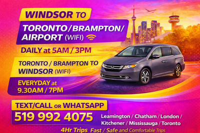 Windsor to Toronto/Brampton/Airport EVERYDAY at 5AM / 3PM, View more