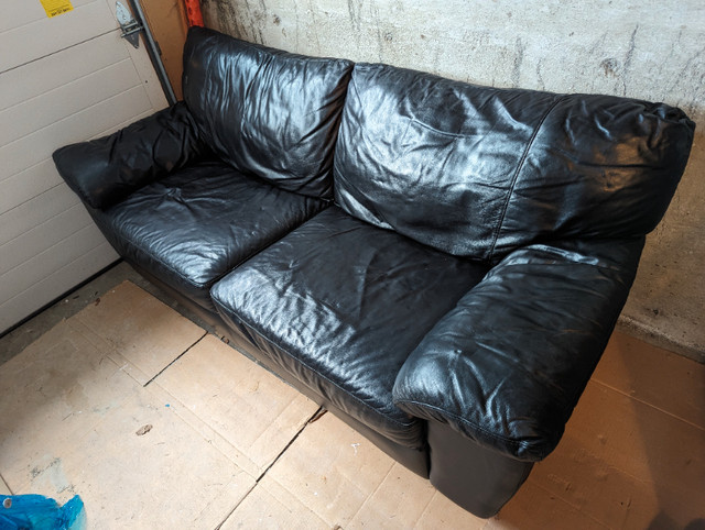 Black Leather Sofa in Couches & Futons in Victoria