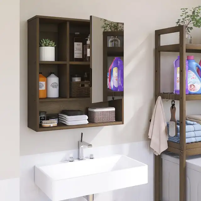 New SMIBUY Bathroom Cabinet Wall Mounted with Mirror in Home Décor & Accents in City of Toronto - Image 6