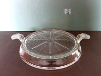Fire King Kitchen Clear Glass Trivet, Table Server, Tab Handles