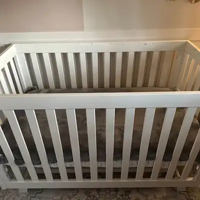 White Wooden Full-Size Crib and Mattress, View more