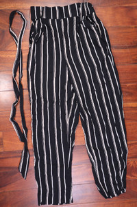 H&M Parachute Stripped Pants Baggy Comfy Belt Women's 4 Small