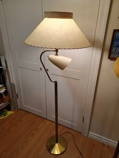 Vintage mcm floor lamp with fiberglass atomic shade, View more