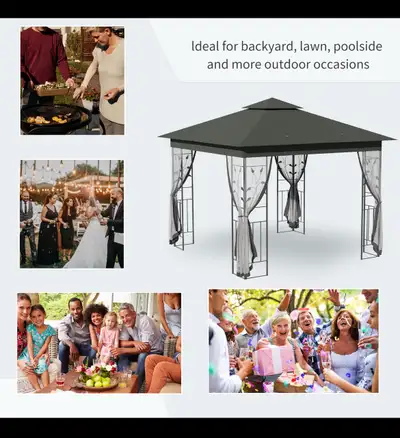 Outdoor Gazebo 10x10 | Brand New | Grey | Double Roof + Curtains, View more