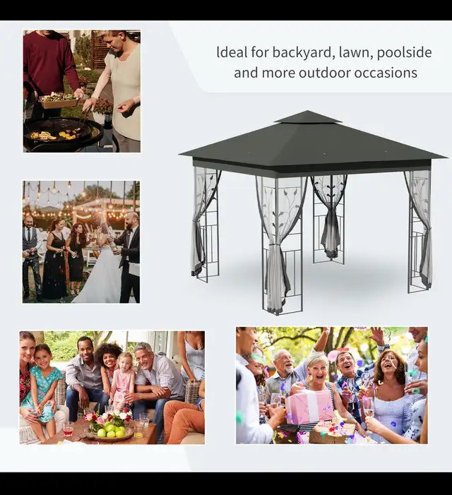 Outdoor Gazebo 10x10 | Brand New | Grey | Double Roof + Curtains in Patio & Garden Furniture in City of Toronto - Image 2