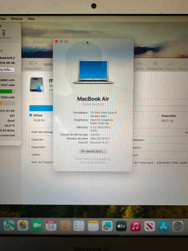MacBook Air mi-2013, 4Go RAM, 128Go disque dans Portables  à Longueuil/Rive Sud - Image 2
