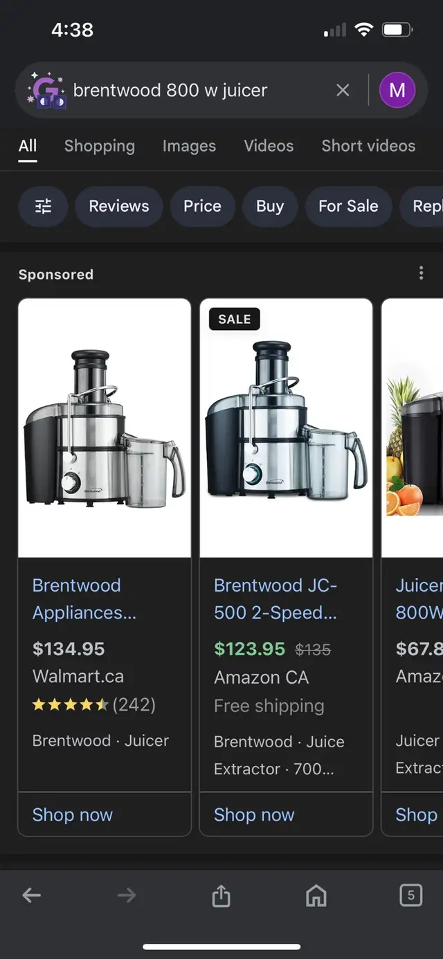 IN BOX - Brentwood 800W juicer62863260288001121