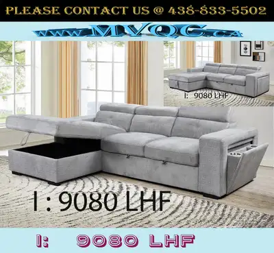3-Piece Sectional with Pull-out Bed, Storage Ottoman, sofas, living room furniture sets, armchairs,...