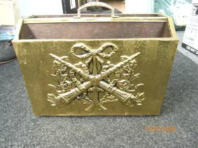 Vintage Brass and wood Magazine Holder, View more
