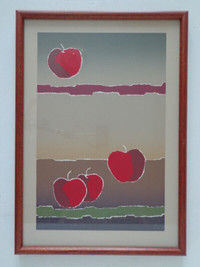 Serigraph of apples in the sky, signed by Unknown