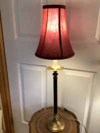 Tall Antique Copper Candle Stick Lamp w Silk Lamp Shade 