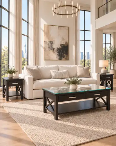 Like New Solid Wood Coffee Table w/ Glass Top - North York, View more