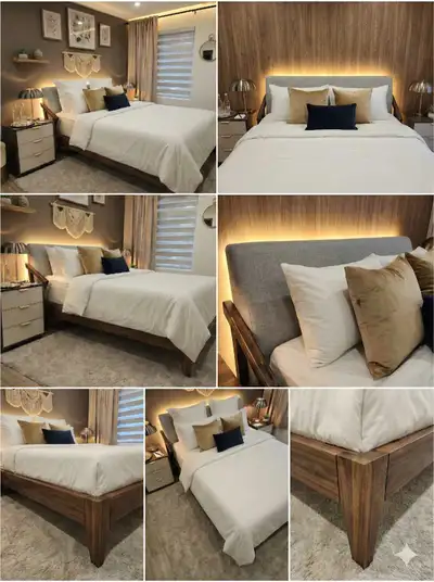 Ashley Furniture King Bed (Solid Wood) + Foldable Metal Bas, View more