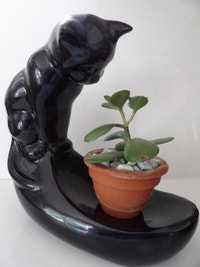 Vintage Royal Haeger Black Cat Fish Bowl Gazing