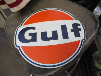 DECORATIVE TIN GULF GAS PUMP SIGN $40.00 MANCAVE OIL