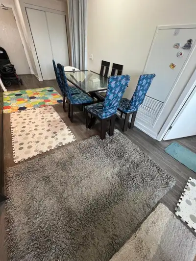 Royal Oak Large Dining Table with Glass Top & 6 Wooden Chairs, View more