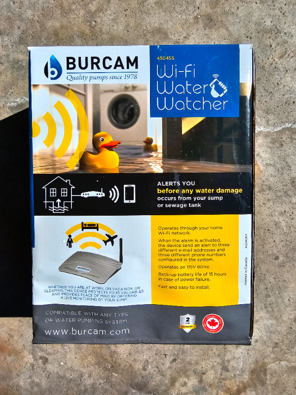 Burcam Wi-Fi Water Watcher Alarm System for Sump/Sewage Basin in Security Systems in Kitchener / Waterloo - Image 4