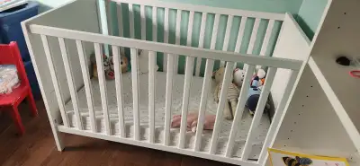 Crib, mattress, protector and sheets, View more