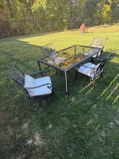 Outdoor Patio Set – Glass Table with 4 Chairs and Pillows, View more