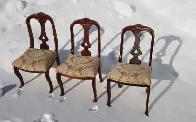 Trio Victorian walnut dining chairs spring seats new upholstery, View more