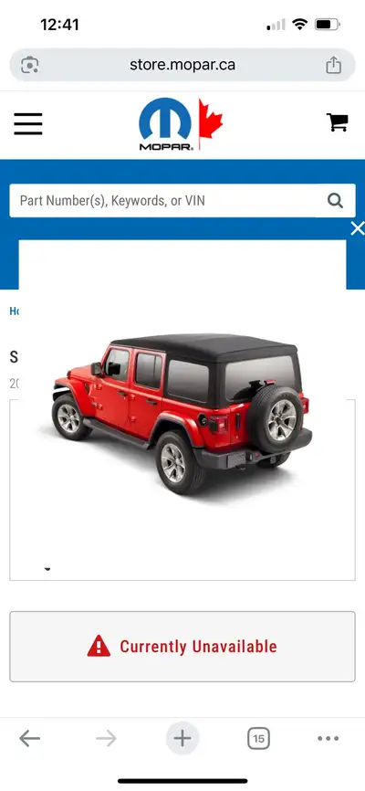 Original Mopar Jeep wrangler soft top and door kit. Tinted. Fits a 2024 Jeep wrangler 4-door Willy’s...