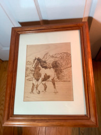 Vintage Pyrographic Art Horse Image by the Artist Culpitt