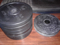 Various weight plates & weight bars (prices listed)