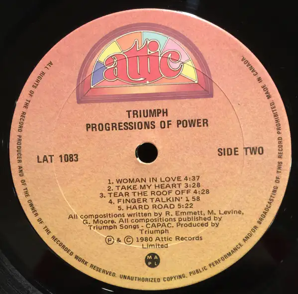Triumph 1980 LP record album Progressions of Power vinyl in CDs, DVDs & Blu-ray in Markham / York Region - Image 5