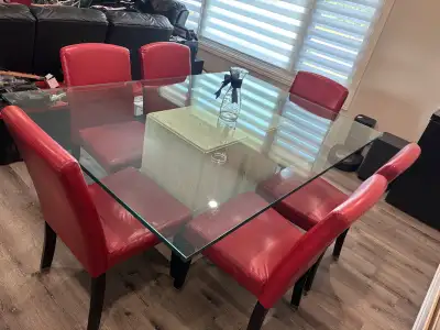 Modern Glass Dining Table Set with Marble Base & 6 Chairs, View more