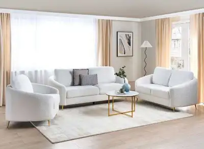  White Teddy Fabric Living Room Set (3+2+1), View more