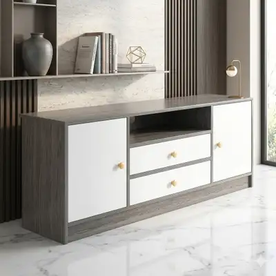 Modern Gray White TV Stand Media Console 140/29/54cm ✅ Brand New – Sealed in Box Pickup Location: Mi...