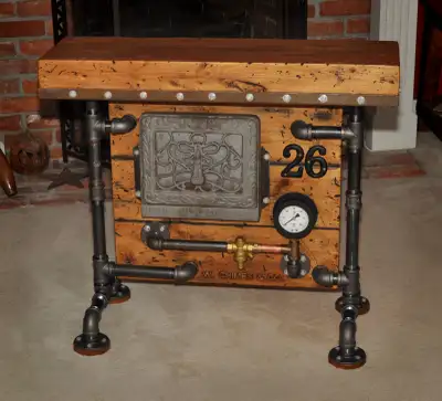 Steampunk Hall Table #2507 by Functional Art. This hall table is a statement piece. Steampunk inspir...