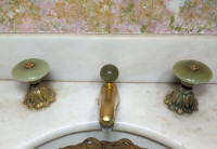 Antique Bathroom Faucet Set - Jade Knobs And Gold
