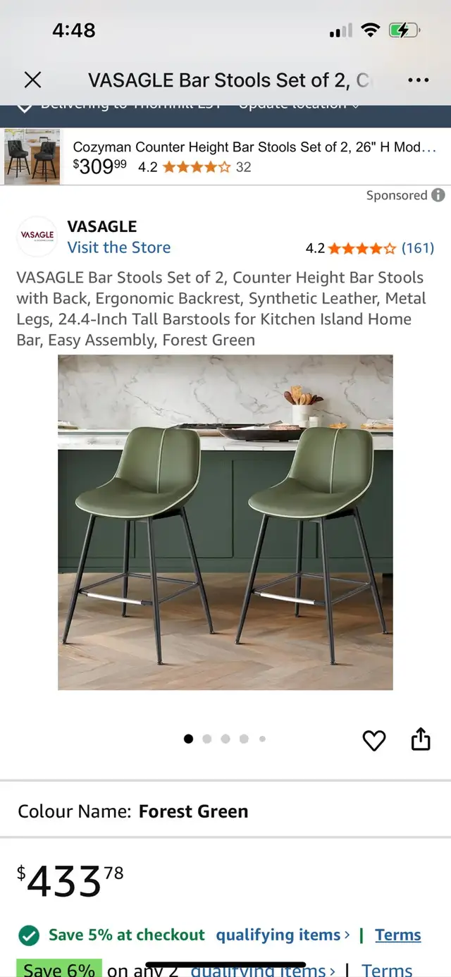 Bar Stool with Back, Ergonomic Backrest, Syntheti in Chairs & Recliners in Markham / York Region - Image 11