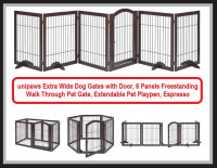 (NEW) Unipaws Pet Playpen Gate Door 6 Panels Free Stand Espresso
